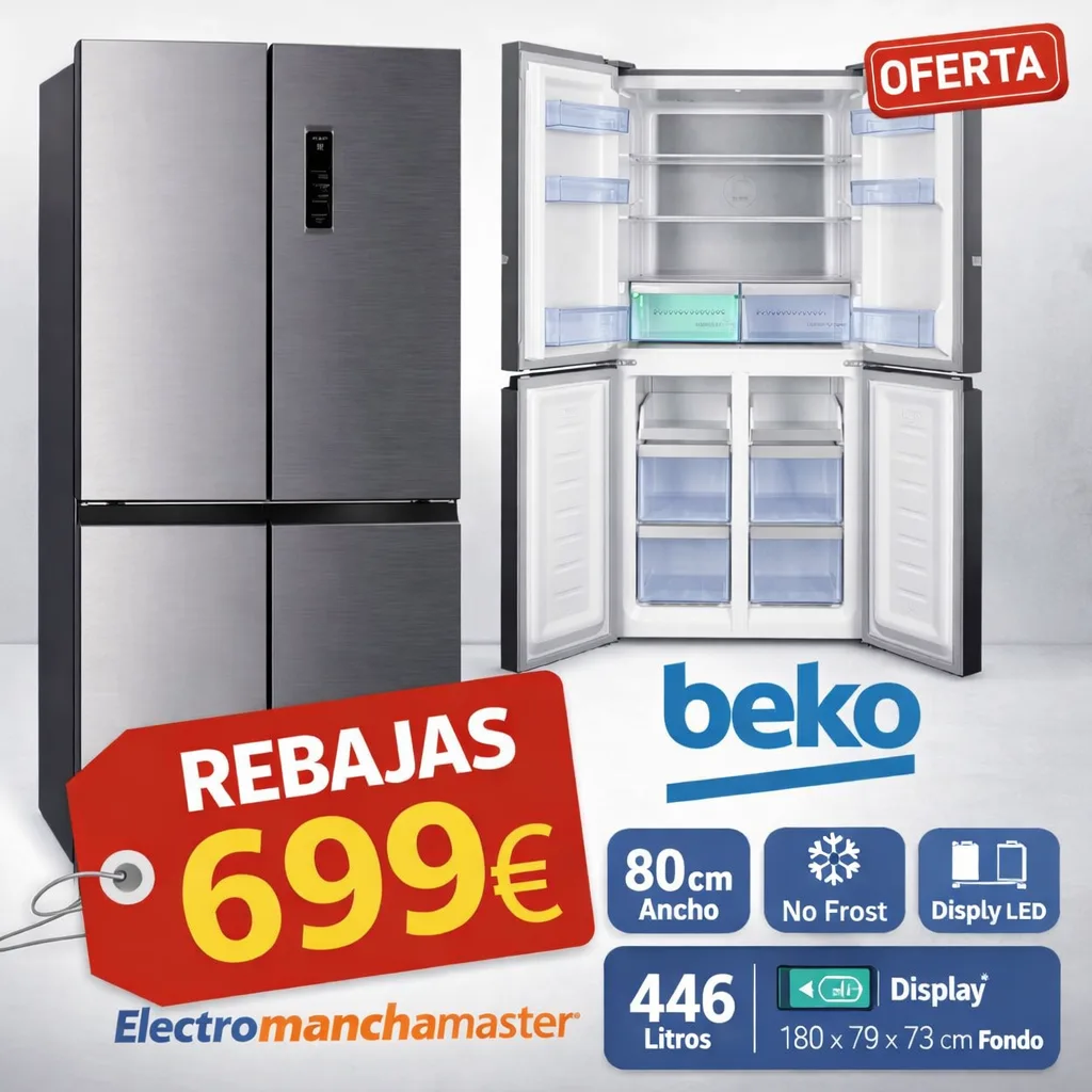 Refrigerador Beko cuatro puertas acero inoxidable