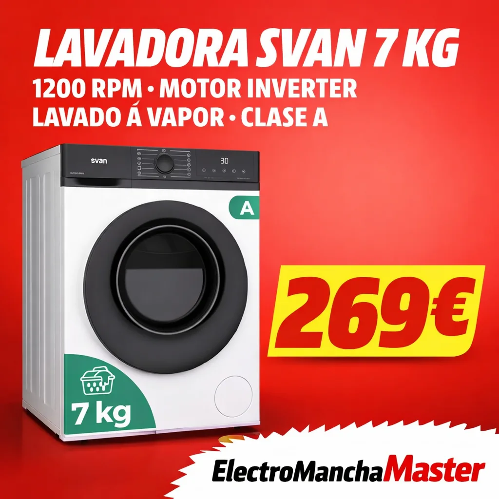 Lavadora Svan 7 kg con motor inverter y vapor