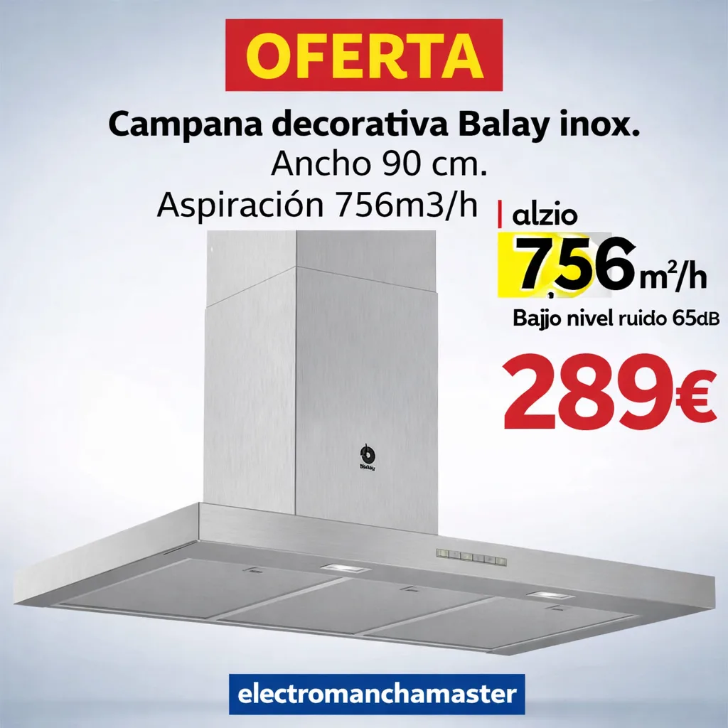 Campana extractora decorativa Balay 90 cm 289 euros