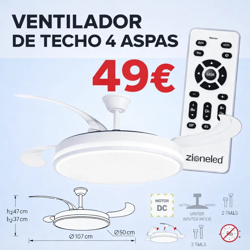 Ventilador de techo moderno blanco con luz LED